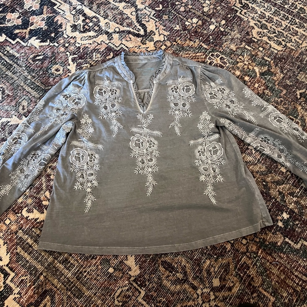 Soft Surroundings Patterned Gray Blouse - image 1